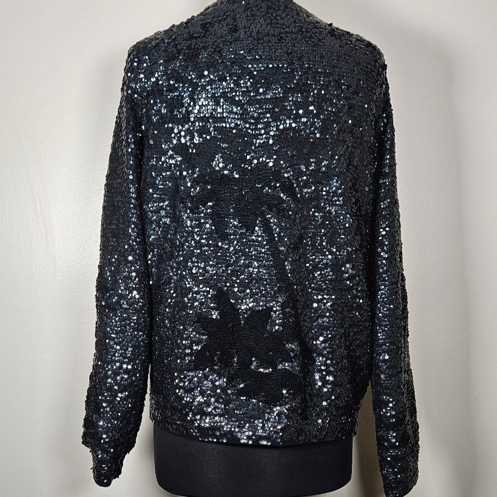 Unique Vintage Sequin Wool Cardigan Palm Trees Novelty  FLAWED women's  L